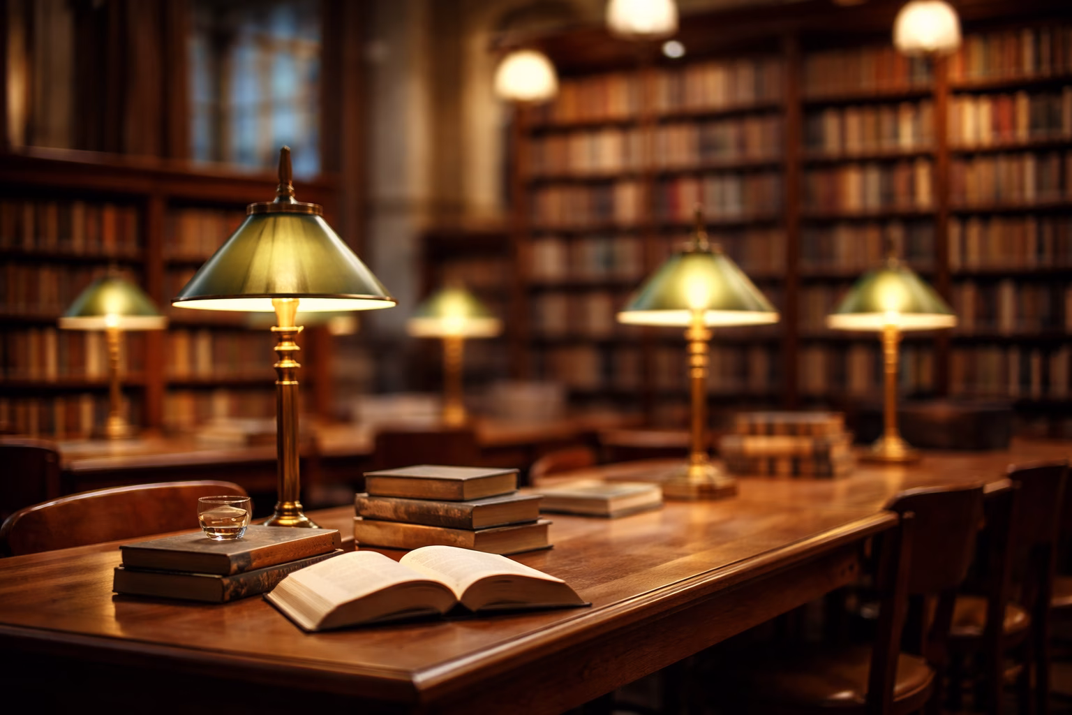 Ancient library with shelves in the background